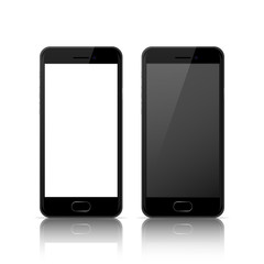 Black color mobile phone with blank and dark screen, realistic vector design in high quality.