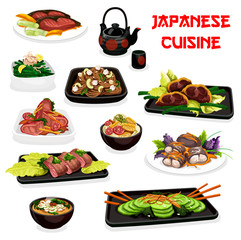 Japanese cuisine dishes, meat and fish
