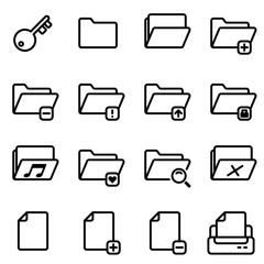 16 pixel perfect line icons set , document and folder vector design.