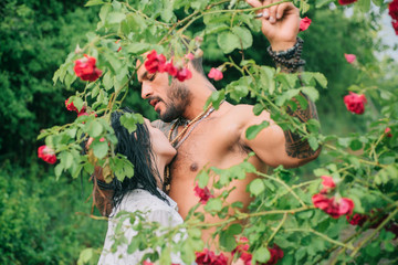 Blooming love. Sensual couple in ove in spring day.Couple in french kiss. Sensual embrace couple kiss. Couple In Love. Romantic and love. Passion and sensual touch.