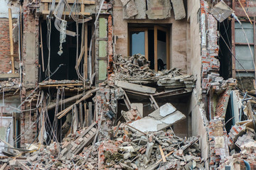 the interior of the destroyed building