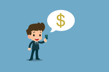 Happy businessman showing his platinum credit card, financial vector art design concept.