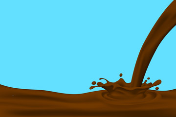 Realistic chocolate milk pouring down and splash on light blue background. Vector illustration design.