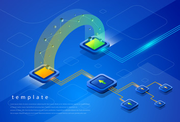 Database element isometric background blue