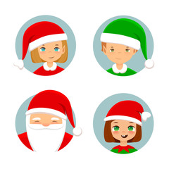 Cute winter avatars, Santa Claus and Christmas elves.