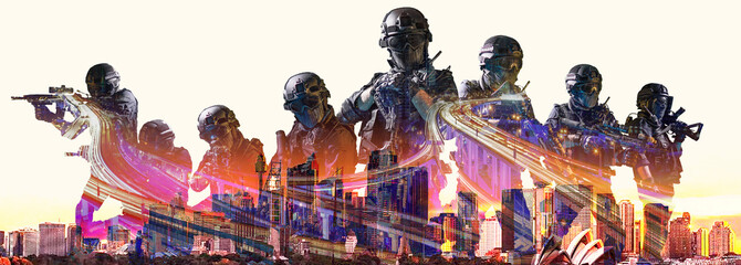 Special Forces double exposure , swat team