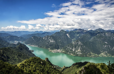A summer view of lake Idro from the top of mountain Stino