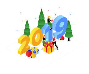 Happy New Year - modern colorful isometric vector illustration