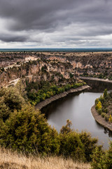 Naklejka premium Long view of San Frutos hermitage and Duraton Canyon in Segovia. Castilla Leon, Spain