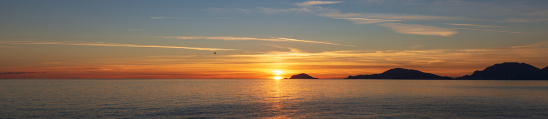 Fototapeta na wymiar Sunset at the Sea - Gulf of La Spezia Italy