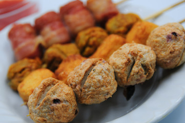 Fried meatballs on white background