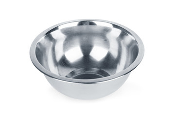 Empty metal cat bowl. Isolated on white background