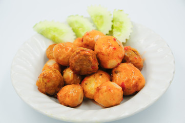 Fried meatballs on white background