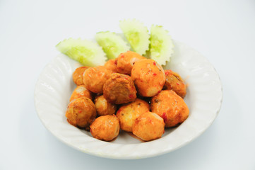 Fried meatballs on white background