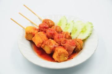 Fried meatballs on white background