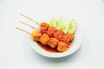 Fried meatballs on white background