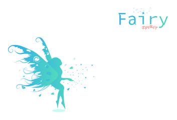 Fairy with nature, wind, leaves scatter, fantasy beauty concept collection, fashion design silhouette abstract background vector illustration