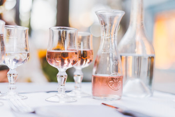 pink wine on table