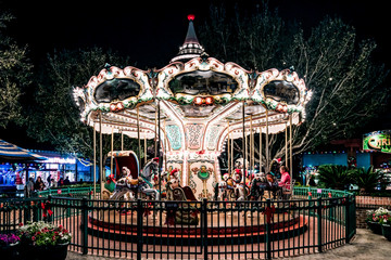 Night view of Colorful beautiful Carousel Park Circus Carnival Festival