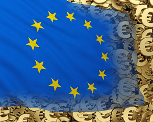 flag Europe with gold euro symbol background 3d rendering