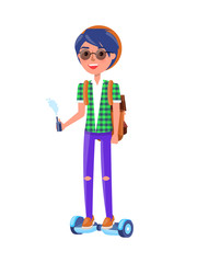 Young Teenager with Vape Smoking Male Guy Vector