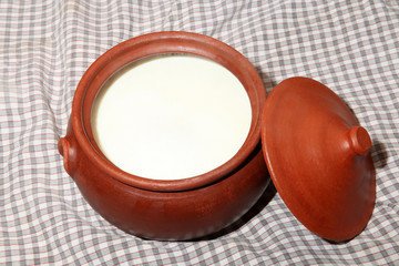 Homemade yogurt in clay pot