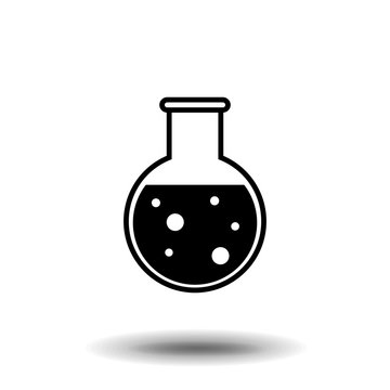 Florence flask with water solution icon. Science lab concept, simple flat design. Isolate on white background.