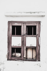 Old abandon Wood Windows in Antique Windows and Frame white concrete wall background