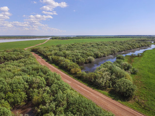 the road to the village from the quadcopter
