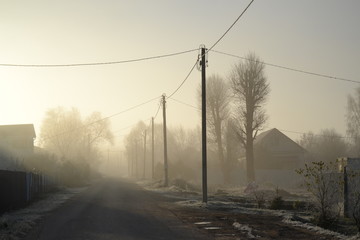 Fototapeta na wymiar frost in the village