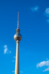 Berlin, Germany - Panoramic view of the Television Tower - Fernsehturm - at the Alexanderplatz square in the Mitte quarter of Berlin