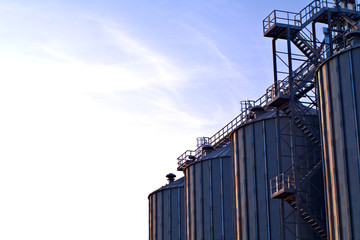 silo and sky,factory, industrial,industry, silo, storage,metal, tank,container, steel, grain,