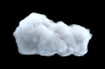 3d rendering of a white bulky cumulus cloud on a black background.