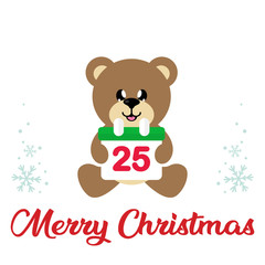 winter christmas cartoon bear with christmas calendar and christmas text