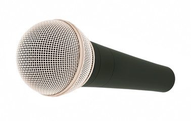 Golden wireless microphone isolated on white background. 3d rendering