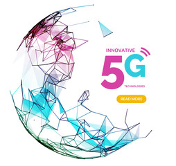 5G wireless internet connection network background. High speed 5g data communication mobile phone concept