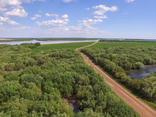 the road to the village from the quadcopter