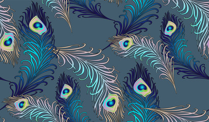 Pattern of peacock feathers. Vector illustration. Suitable for fabric, wrapping paper and the like 