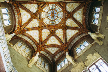 Plafond rosace en mosaïques, Hôpital Sant Pau Barcelone, Espagne