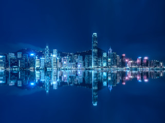 Blue city night view in Hong Kong