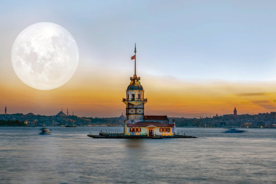 Maiden's Tower in istanbul, Turkey . "Elements of this image furnished by NASA"