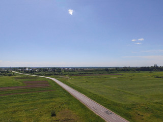 the road to the village from the quadcopter