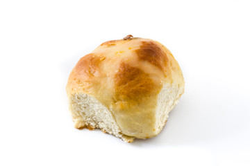 Traditional Easter hot cross buns isolated on white background