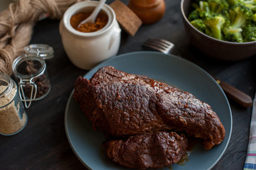 grilled steak and vegetables