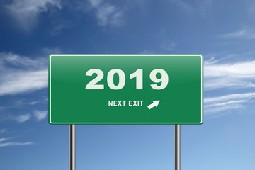 New year 2019 road sign. Illustration.