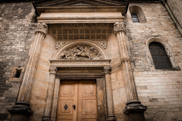 Fototapeta na wymiar Prague Castle - Gothic architecture of st. Vitus cathedral back door. Czech Republic. Travel photography