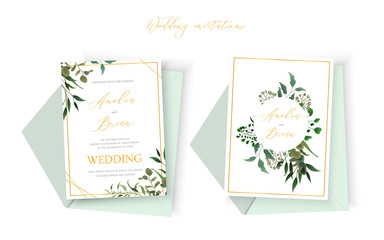 Wedding floral golden invitation card envelope save the date