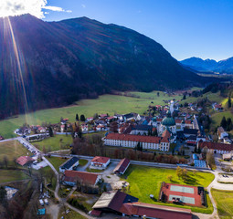 Aerial view, Benedictine abbey Ettal monastery, Ettal, Oberammergau, Bavaria, Germany