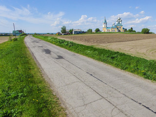 the Church in the field. Arable. Russian North. Quadcopter