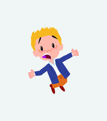 Businessman in casual style jumping terrified.